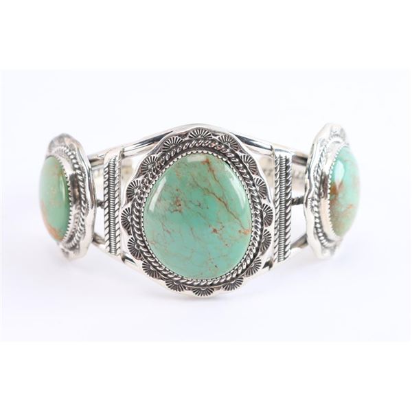 Large Three Stone Turquoise Cuff,