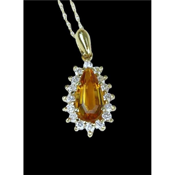 Beautiful Imperial Topaz and Diamond Pendant