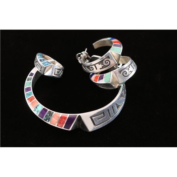 Lonn Parker Sterling Cuff, Earrings & Ring.