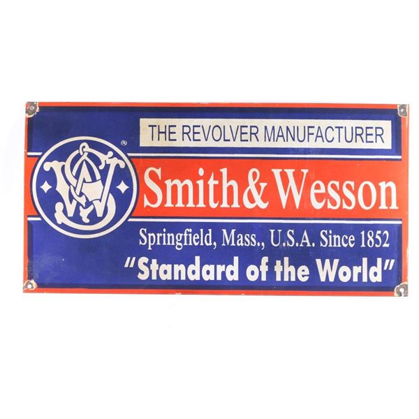 Enamel on Tin Smith & Wesson Firearms Sign.