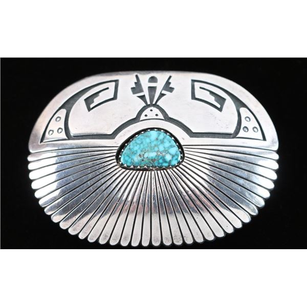 Sterling Silver & Turquoise Belt Buckle.