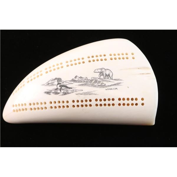 Scrimshawed Whales Tooth for Cribbage.