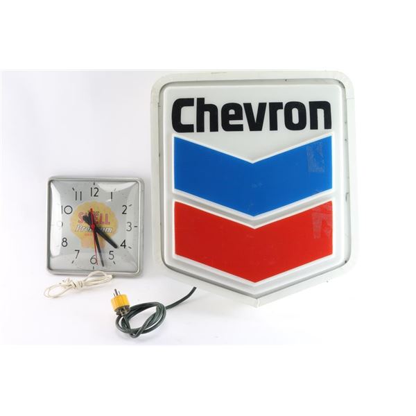 Chevron Lighted Sign & Shell Wall Clock.