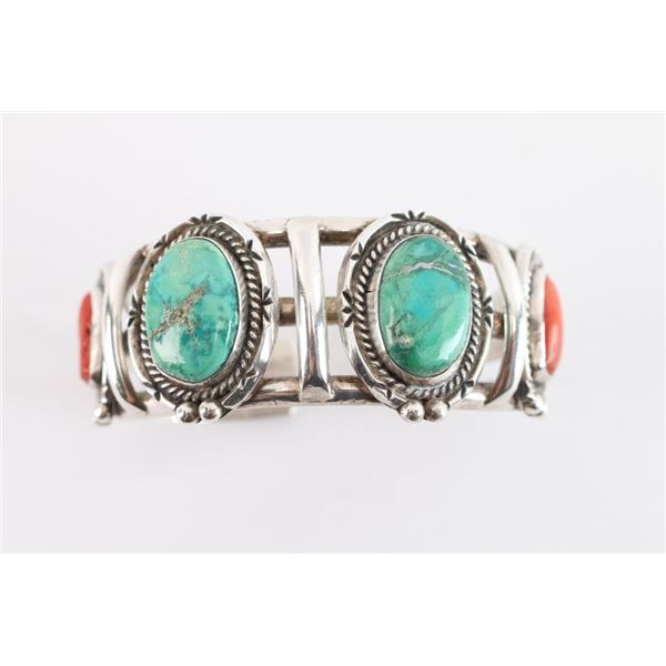 Navajo Turquoise & Coral Cuff.
