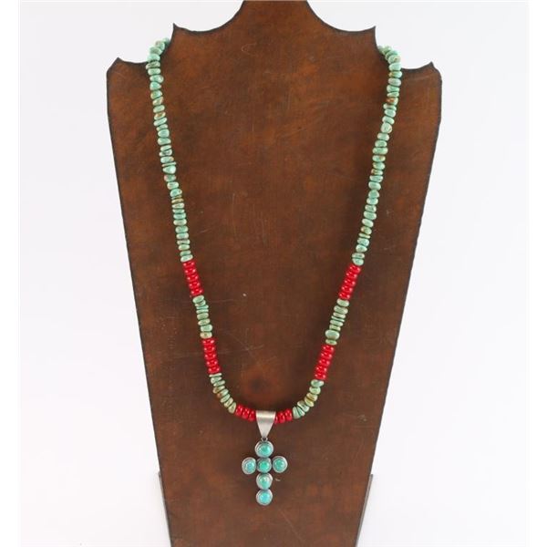 Turquoise Beaded Cross Necklace