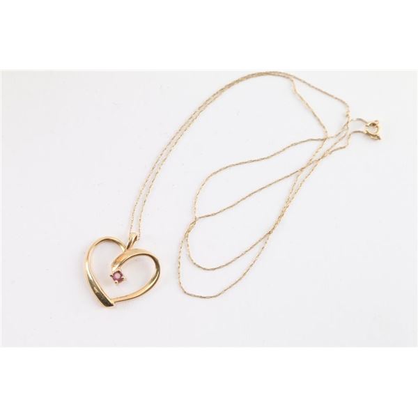 14K Gold & Ruby Open Heart Necklace.