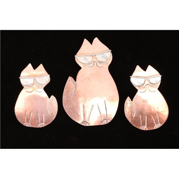 Vintage Copper "Cool Cat" Brooch & Earrings.