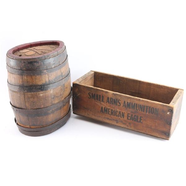 Oval Wine Barrel & Small Ammo Crate Lot