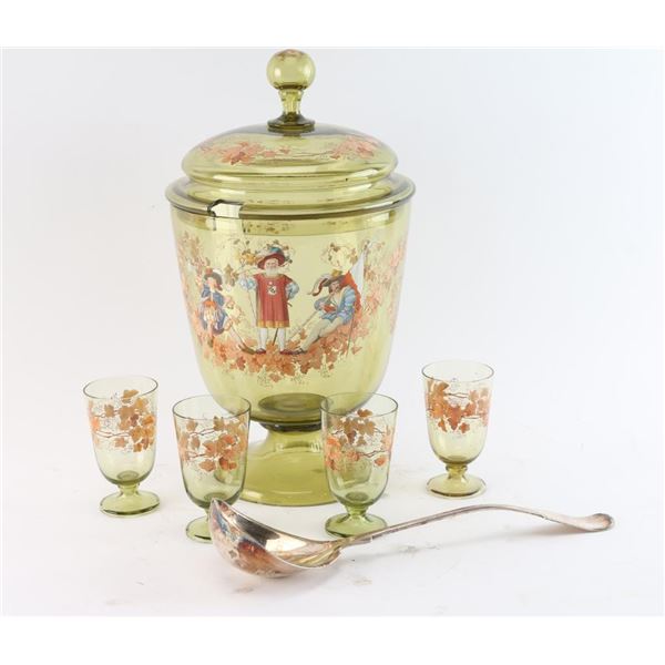 Hand-Blown Glass Punch Bowl & Cups.