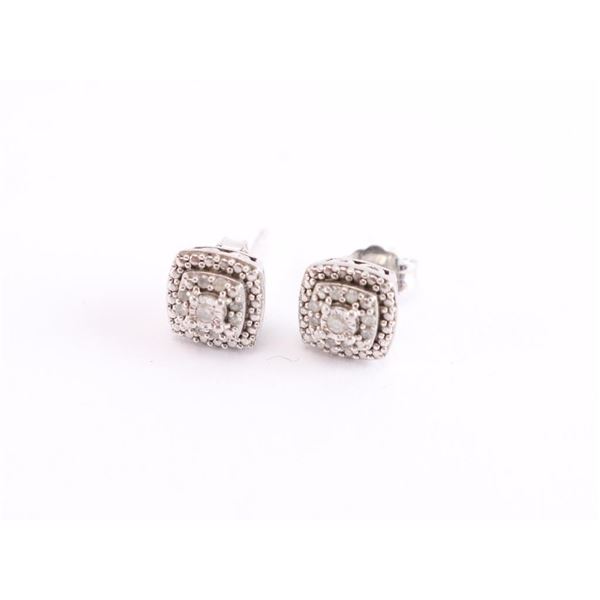 Sterling & Diamond Cushion Cluster Earrings.