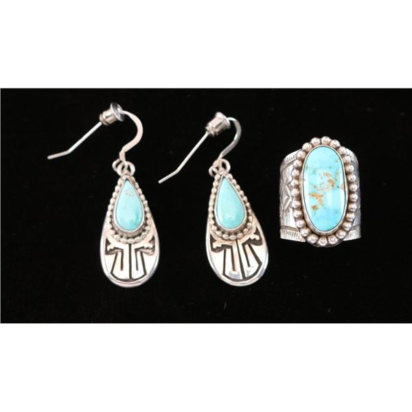Navajo Kerah Tsosie Ring & Earring Set.