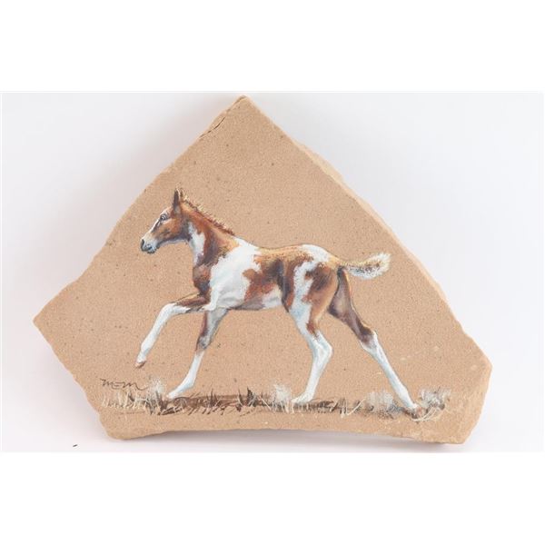 Acrylic on Stone, Painting of Horse.