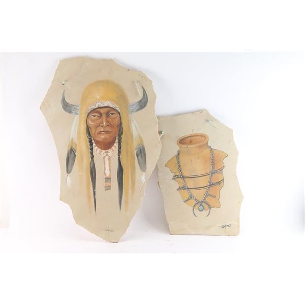 Pair of Paintings on Flagstone.