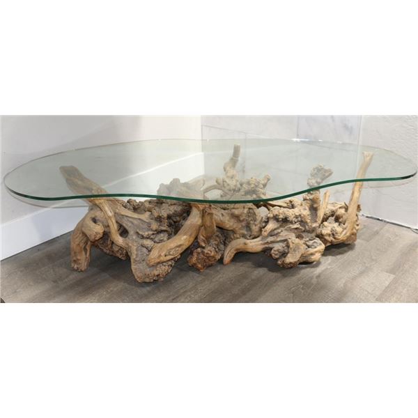 Knotty Wood  Glass Coffee Table.