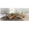 Image 1 : Knotty Wood  Glass Coffee Table.