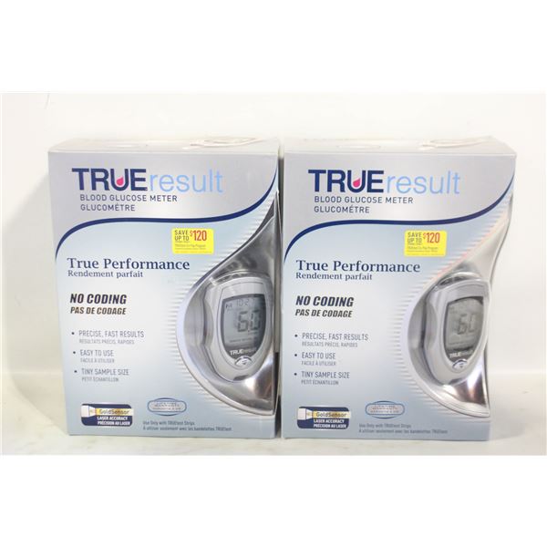 LOT OF 2 NEW TRUERESULT BLOOD CLUCOSE MONITOR KIT