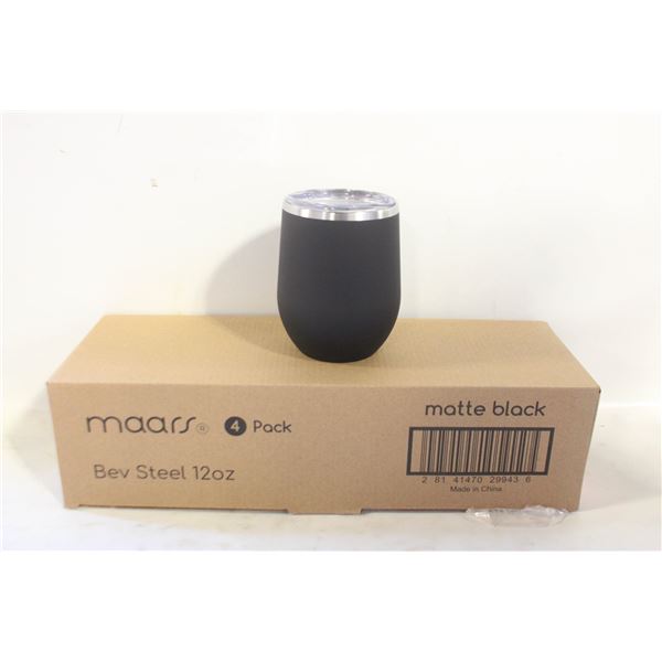 NEW 4PK MAARS MATTE BLACK BEV STEEL 12 OZ MUGS