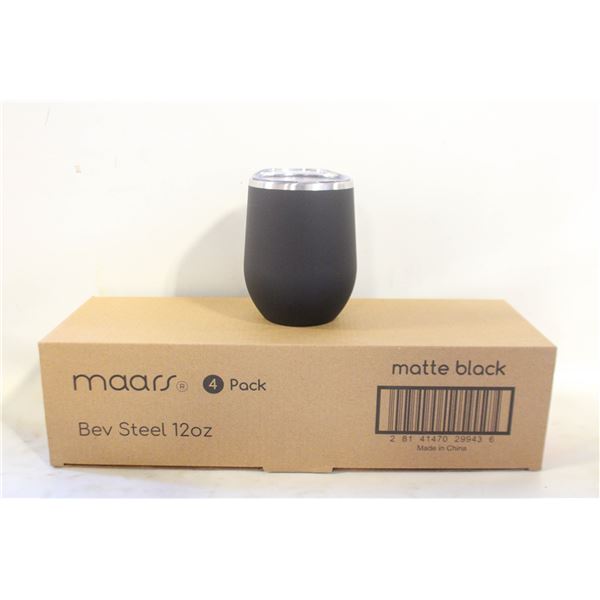 NEW 4PK MAARS MATTE BLACK BEV STEEL 12 OZ MUGS