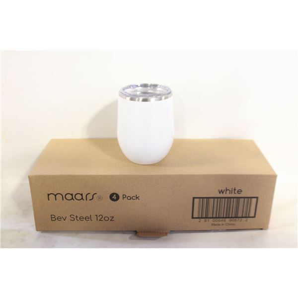 NEW 4PK MAARS WHITE BEV STEEL 12 OZ MUGS