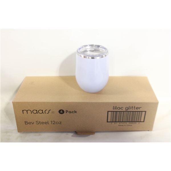 NEW 4PK MAARS GLITTER LILAC BEV STEEL 12 OZ