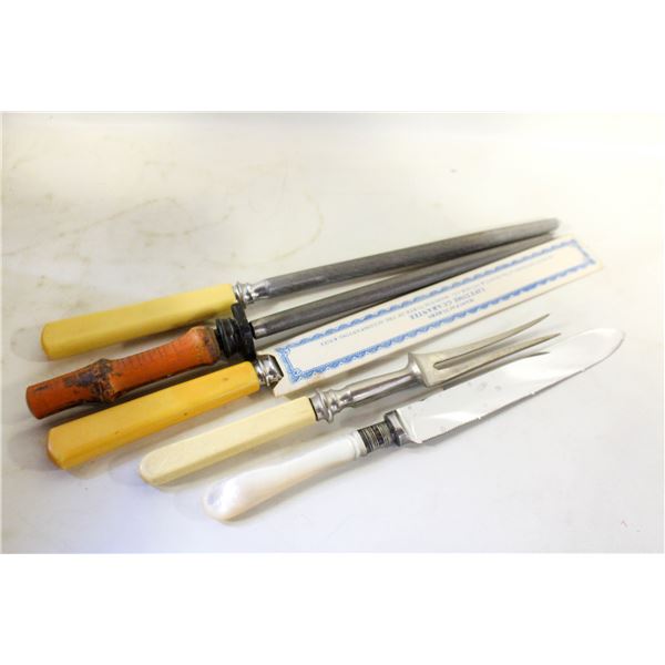 VINTAGE KNIVES & SERVING UTENSILS BOX LOT