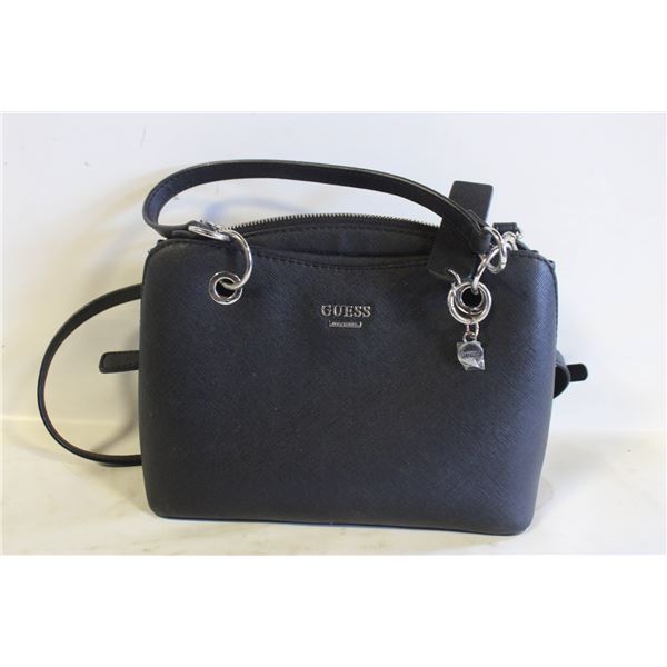 GUESS BLACK PURSE, ZIPPER, 11"W X 9"H