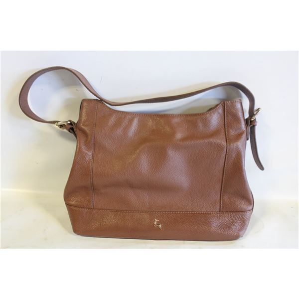 ASHWOOD LEATHER BROWN PURSE, ZIPPERS, 12"W X 10"