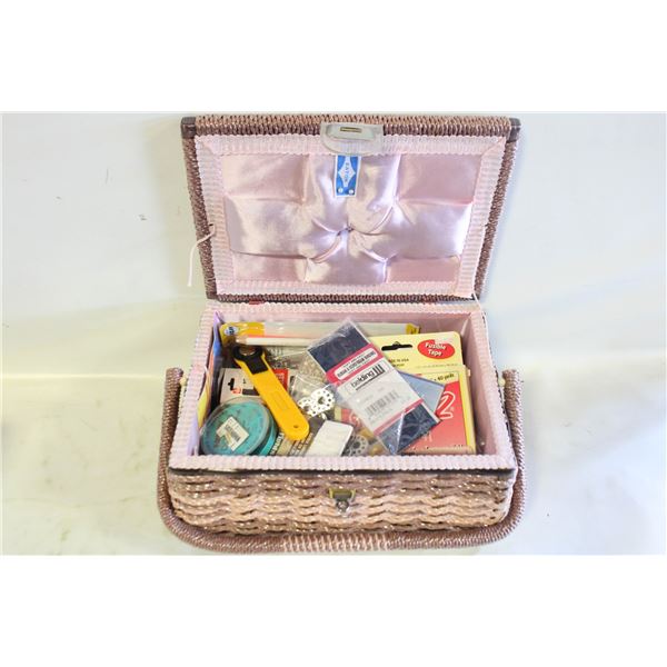 VINTAGE EATONS (TAG ATTACHED) SEWING BASKET &