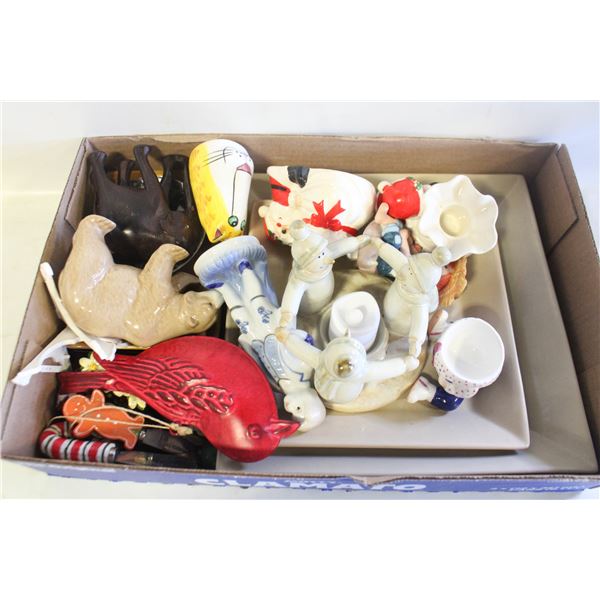 WOOD, CERAMIC & GLASS FIGURES ASSORTMENT LOT