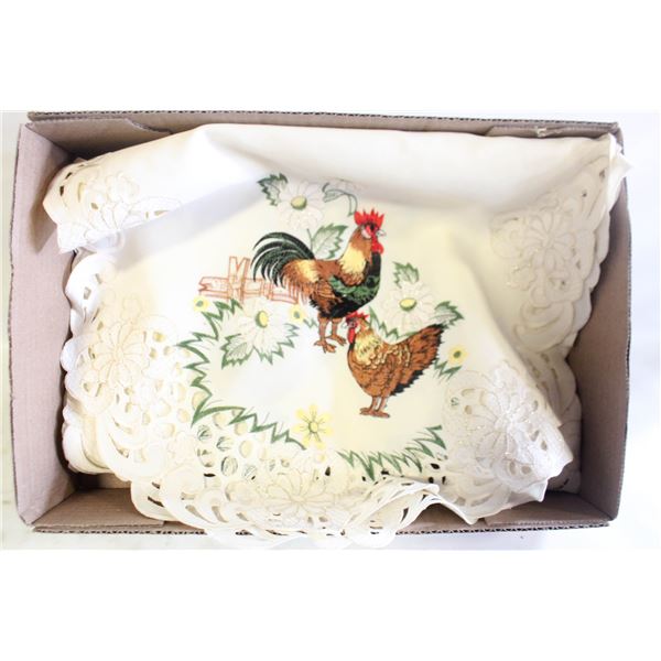 EMBROIDERED ROOSTER & HEN TABLE-RUNNER 54"X15"