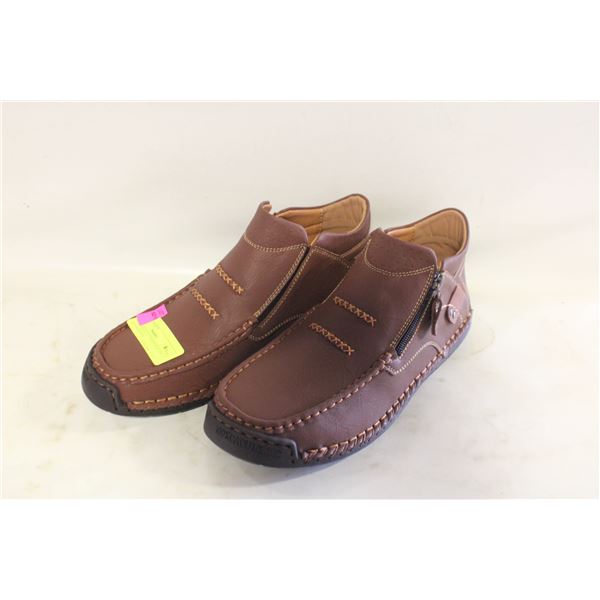 NEW MENS SZ 10.5 BRWN SLIP-ON DRIVING BOOTS