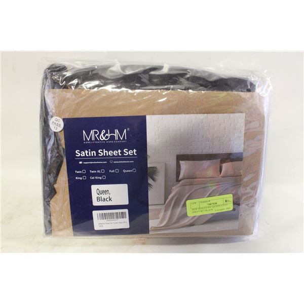 NEW SEALED 4PC QUEEN SATIN SHEET SET BLACK