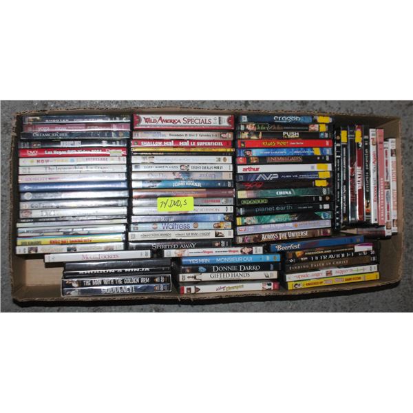 BOX OF APPROX 74 DVDS