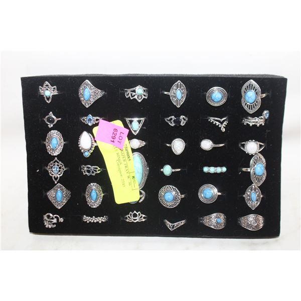 JEWELRY ORGANIZER TRAY W/ 36 TURKISH STYLE RINGS