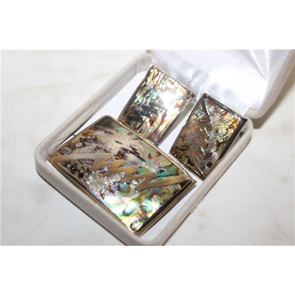 ESTATE ABALONE EARRINGS & BROOCH SET