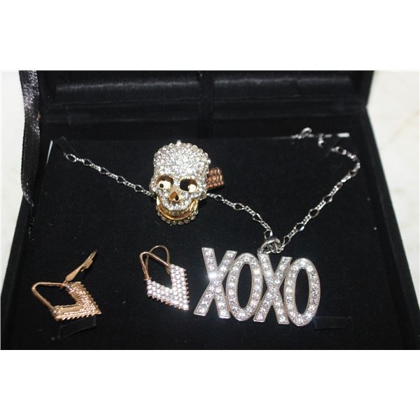 ESTATE SKULL RING, NECKLACE & EARRINGS