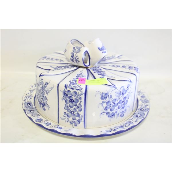 ANTIQUE DELFT HANDPAINTED CAKE STAND- REPAIRED