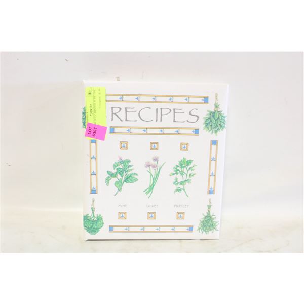 1992 "RECIPES" BINDER W/RECIPE CARDS