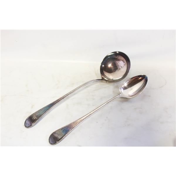 ANTIQUE SILVER PLATE LARGE LADLE & SPOON