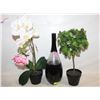 Image 1 : DECORATIVE BLACK VASE WITH 2 SILK PLANT
