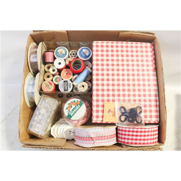 FLAT OF MISC SEWING ITEMS INC THREAD,