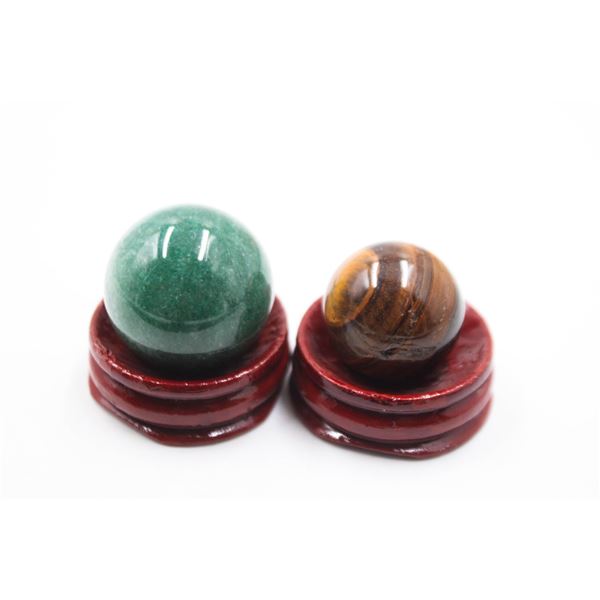 #219-NATURAL  TIGER EYE & AVENTURINE SPHERE BALL