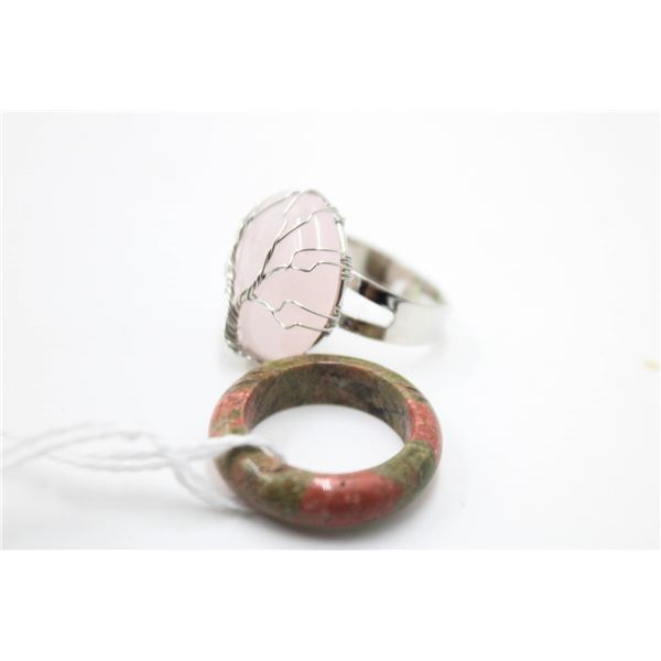 #244- NATURAL ROSE QUARTZ & UNAKITE RING 2 PCS