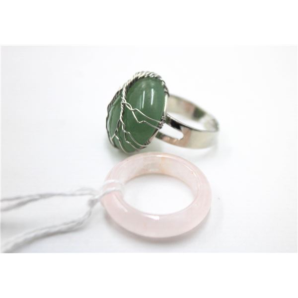 #238- NATURAL AVENTURINE & ROSE QUARTZ  RING 2PCS