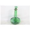 Image 1 : GREEN GLASS DECANTER WITH CORK STOPPER H-7"