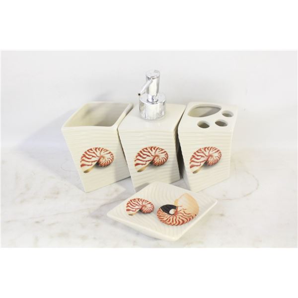 CERAMIC "SEA SHELL" 4 PIECE BATHROOM SET