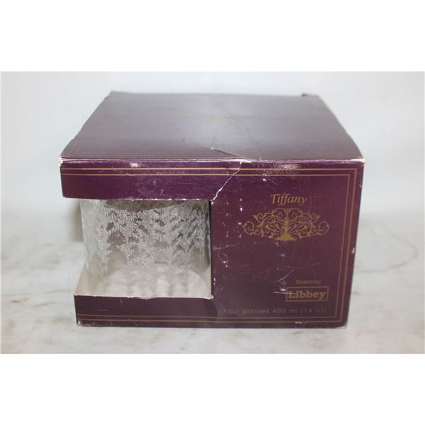 FOUR TUMBLER GLASSES W/FROSTED TREE MOTIF