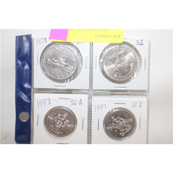 2 X $1 & 2 X 50 CENT COINS