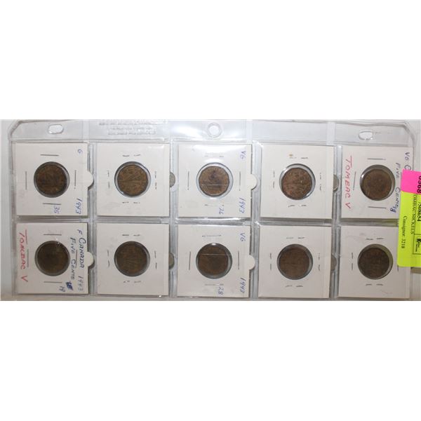 10 X 1943 TOMBAC NICKELS