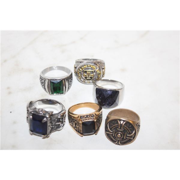 (6) ASSORTED MENS ESTATE RINGS (REPLICAS)